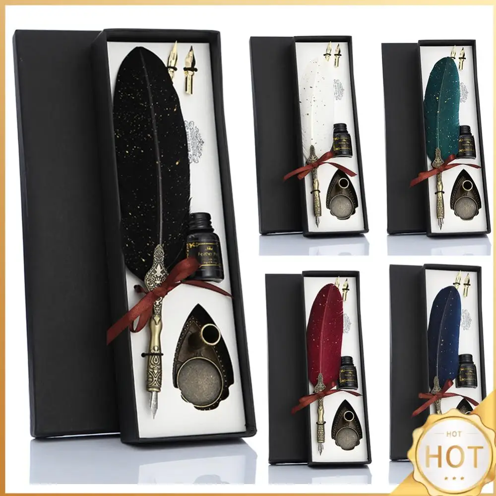 

Calligraphy Feather Dip Pen with 2 Nib Set Quill Fountain Writing Pen Gift Box No Ink