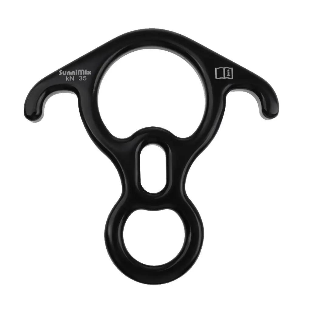 Black Figure 8 Rope Descender Durable Abseil Device for Climbing Rope Access Rescue and Outdoor Construction Safety