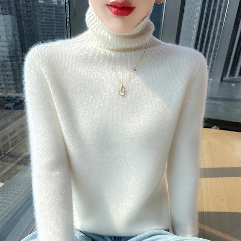 

Осенне-зимняя женская свободная вязаная кашемировая нижняя рубашка из 100% чистой шерсти с высоким воротником первой линии