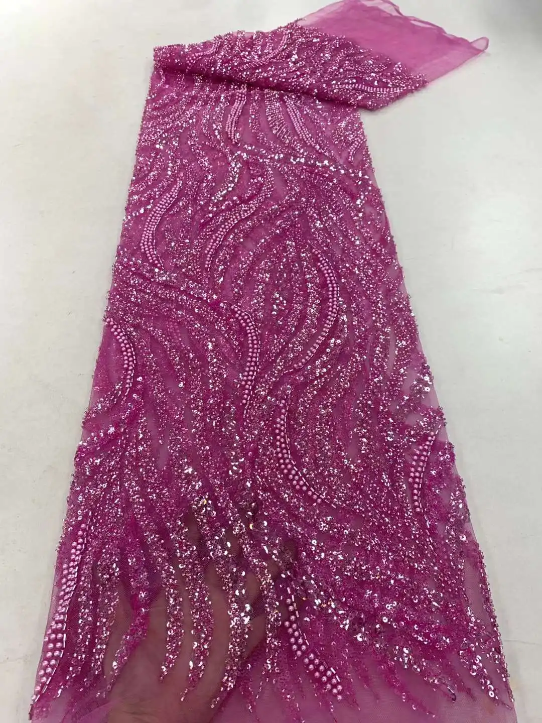 Gold Color New Arrival  French Nigerian Shinny  Sequins Beads Lace Fabric 24JRB-614 01 Embroidered Lady Show or Party Dress