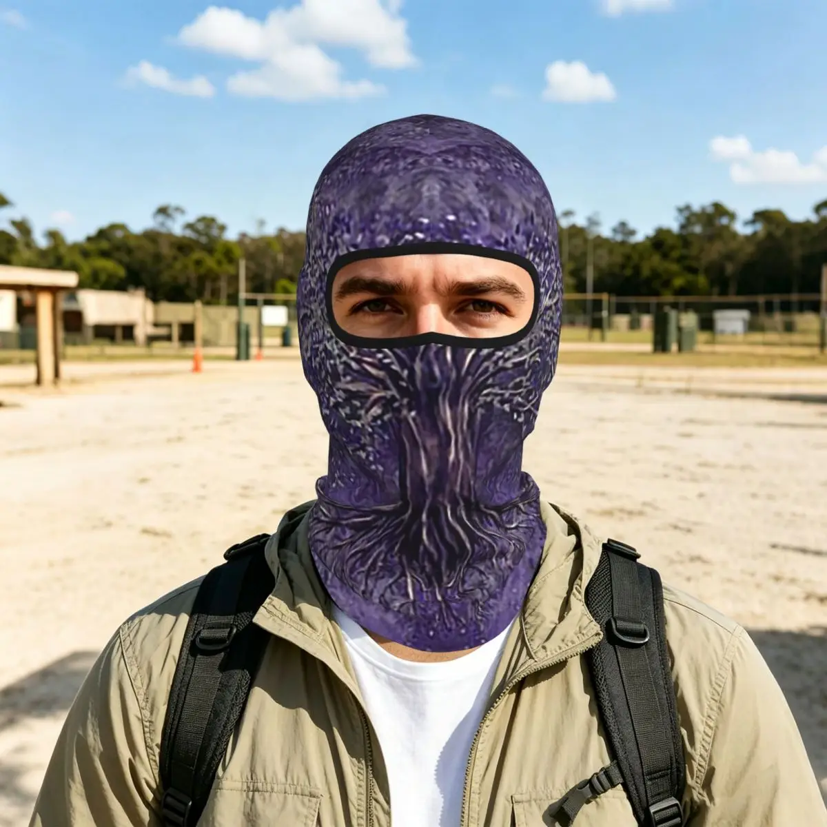 Tree Of Life -Yggdrasil Amethyst And Silver Balaclava Full Face Mask Sun Protection Neck Gaiter For Motorcycle Cycling Outdoor