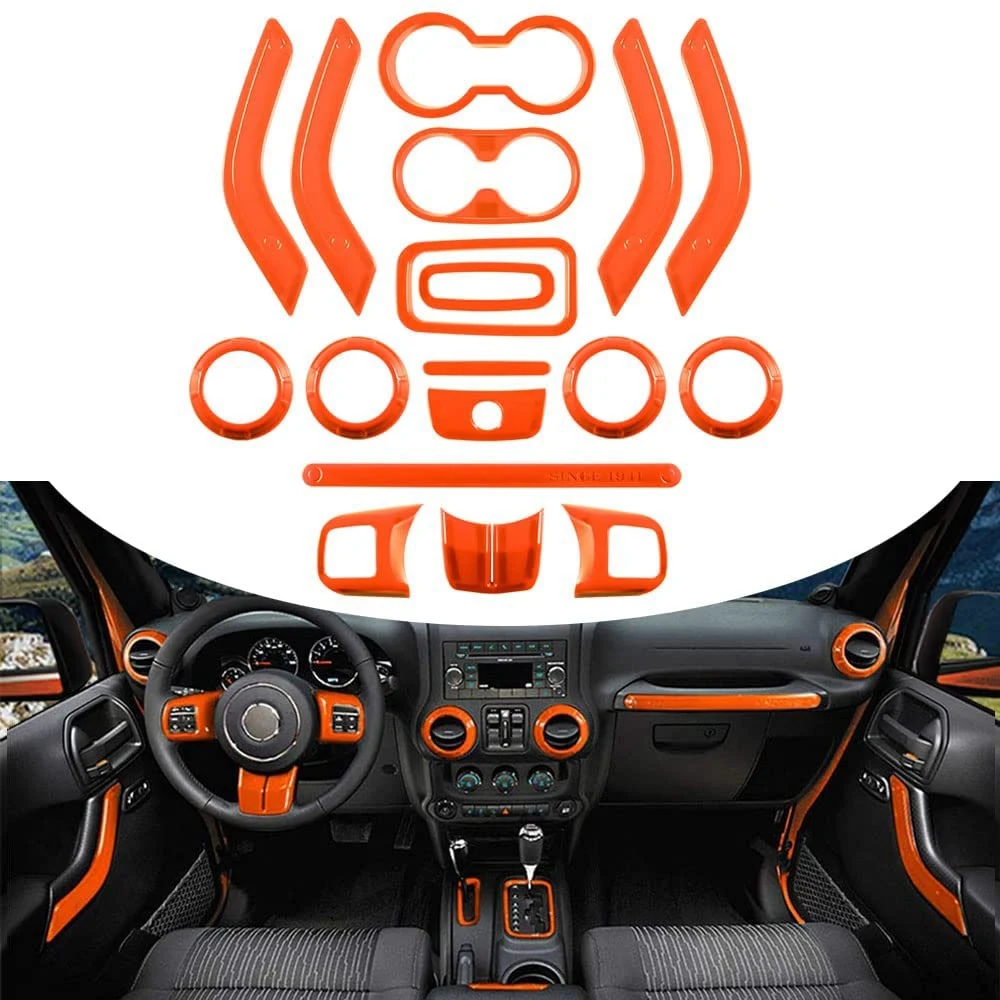 21 PCS Car Interior Decoration Trim Kit Steering Wheel & Center Console Trim for JK Jeep Wrangler 2011-2017