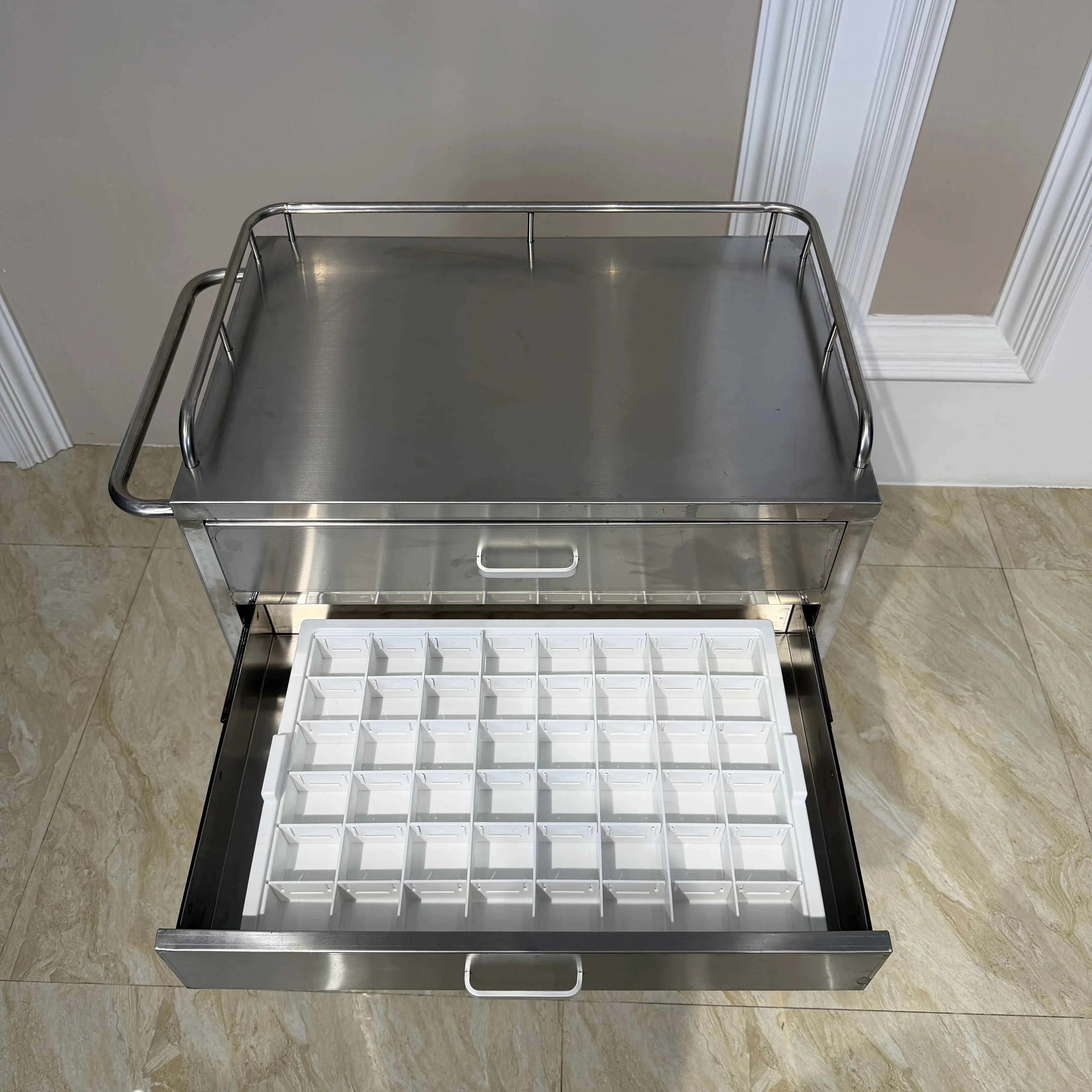 2026 Hospital Stainless Steel Two-Drawer . Equipment Handcart With Silent Casters For Nursing