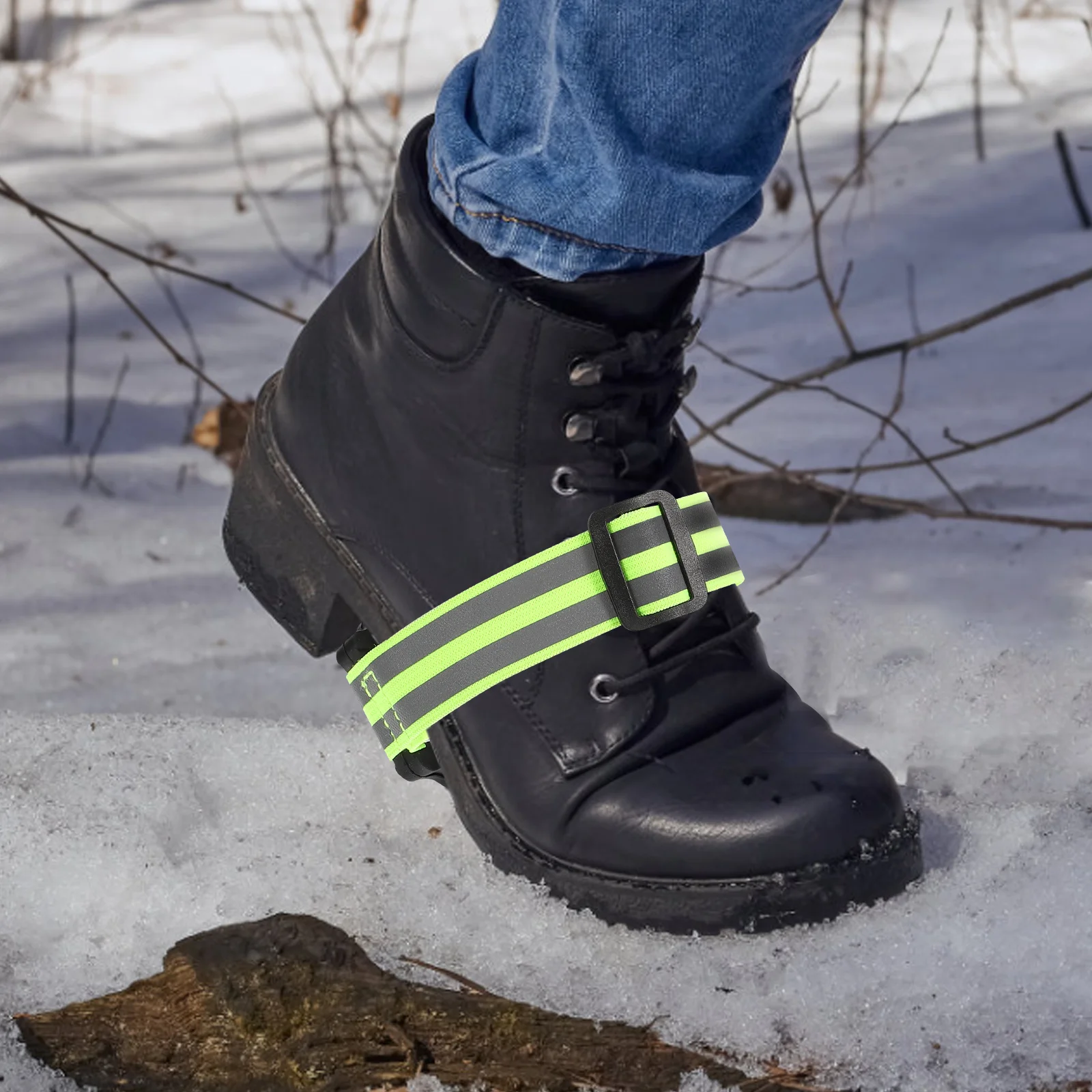 

Elastic Anti-slip Crampons 14 Teeth Reflective Band Ice Grippers for Shoes Boots Outdoor Hiking Spikes Snow Traction Device