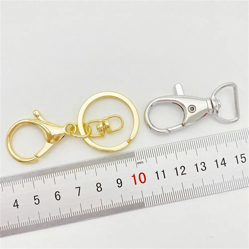 

14K Gold-packed Color Rotary Keychain Three-piece Set, Spring Buckle DIY Handmade Ring Jewelry, Bag, Pendant Accessories.