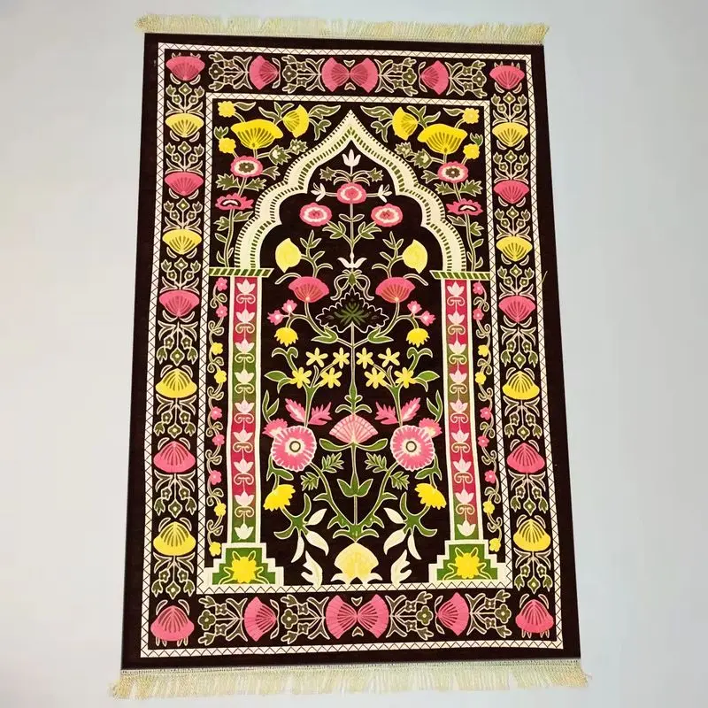 VIKAMA Colorful Floral Arch Islamic Prayer Mat Foldable Portable Muslim Janamaz Sajadah Rug Non-Slip Washable Ramadan Eid Gift