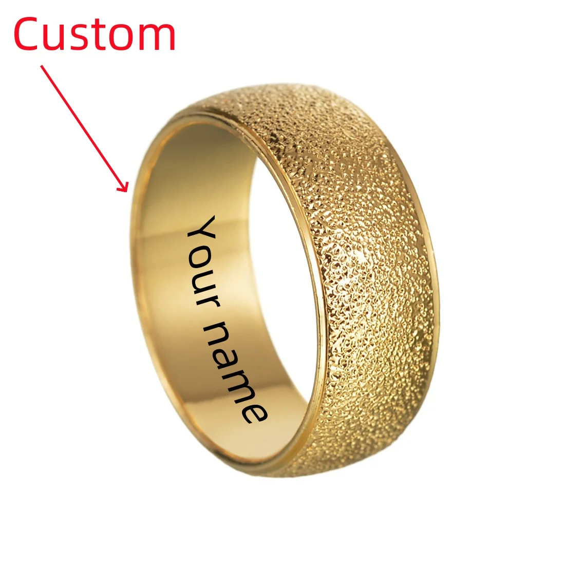 Custom Engrave Fashion Copper Frosted Women 's Rings 8mm Golden Finger Couple Party Gift For Girl High Quality Wedding Jewelry - view 4