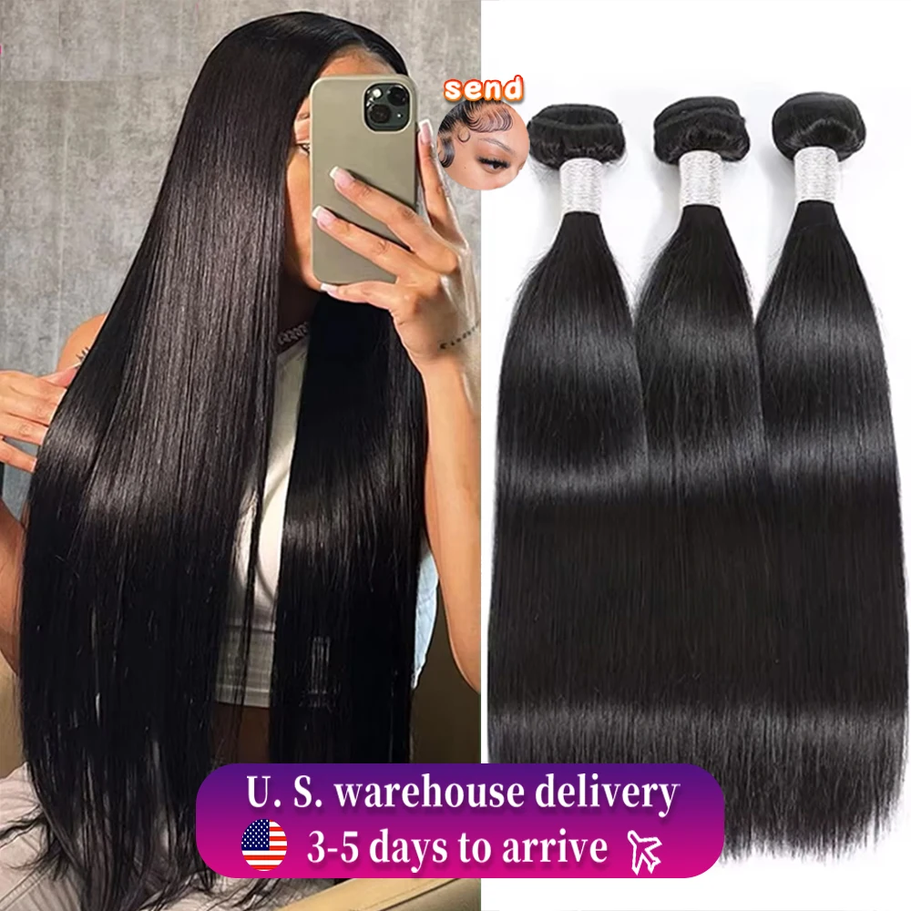 

40Inch 100% Brazilian Raw Remy Unprocessed Bone Straight Bundles Human Hair Extensions 3Bundle Double Weft Bulk Braiding Bundles