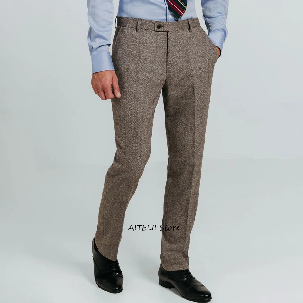 

Classic Men's Pants for Man Straight Leg Business Casual Vintage Herringbone Fabric Trousers Work Trouser Tailoring Clothing