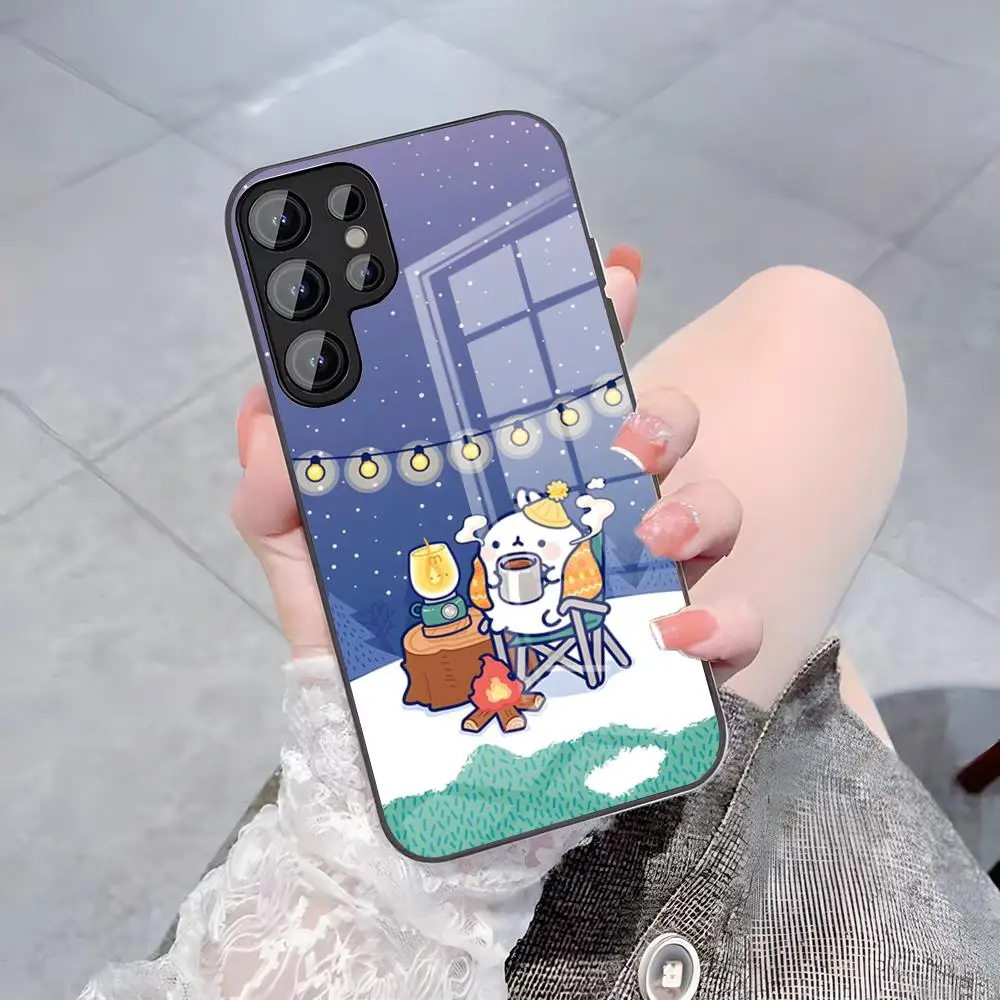 Cute Cartoon M-Molang Phone Case For Samsung S26 S25 Plus S20 S20 Plus S22 Ultra S23 FE S21 Plus S21 Ultra Glass Cover