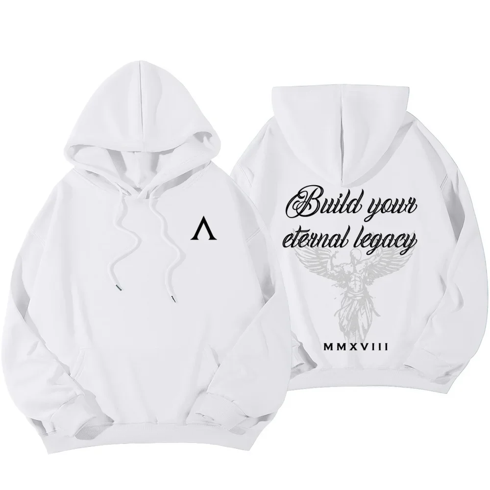 Agongym Men Women Hoodie Front Back Winged Warrior Figure Letter Print Sweatshirt Motivational Gym Training Hooded Pullover XS-5
