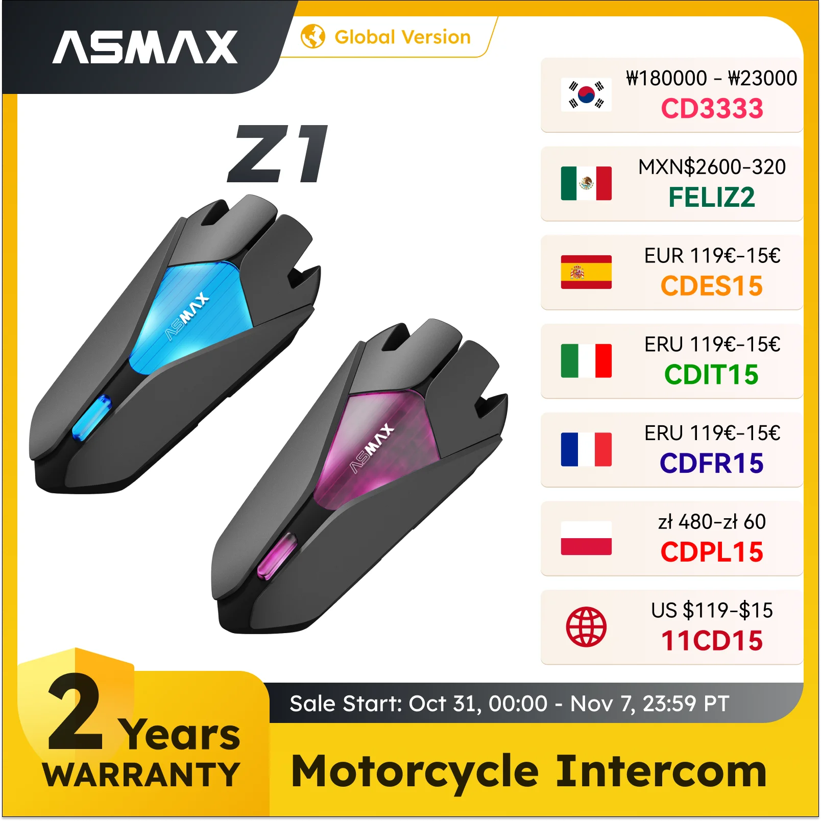 ASMAX Z1 kask motocyklowy Bluetooth stereofoniczny domofon połączenie komunikacja bezprzewodowa domofon 10 zawodników BT5.3 IP67 wodoodporny