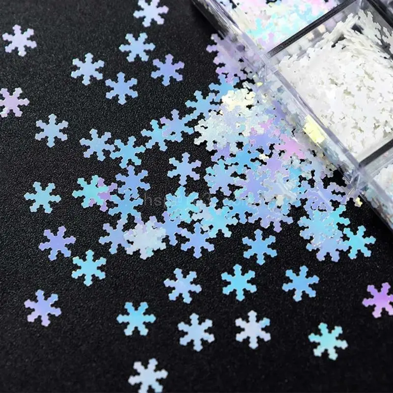 6 Grids Winter Christmas Mixed White Snowflake Glitter Sequins 3D Snow Flakes Slice Art Decoration