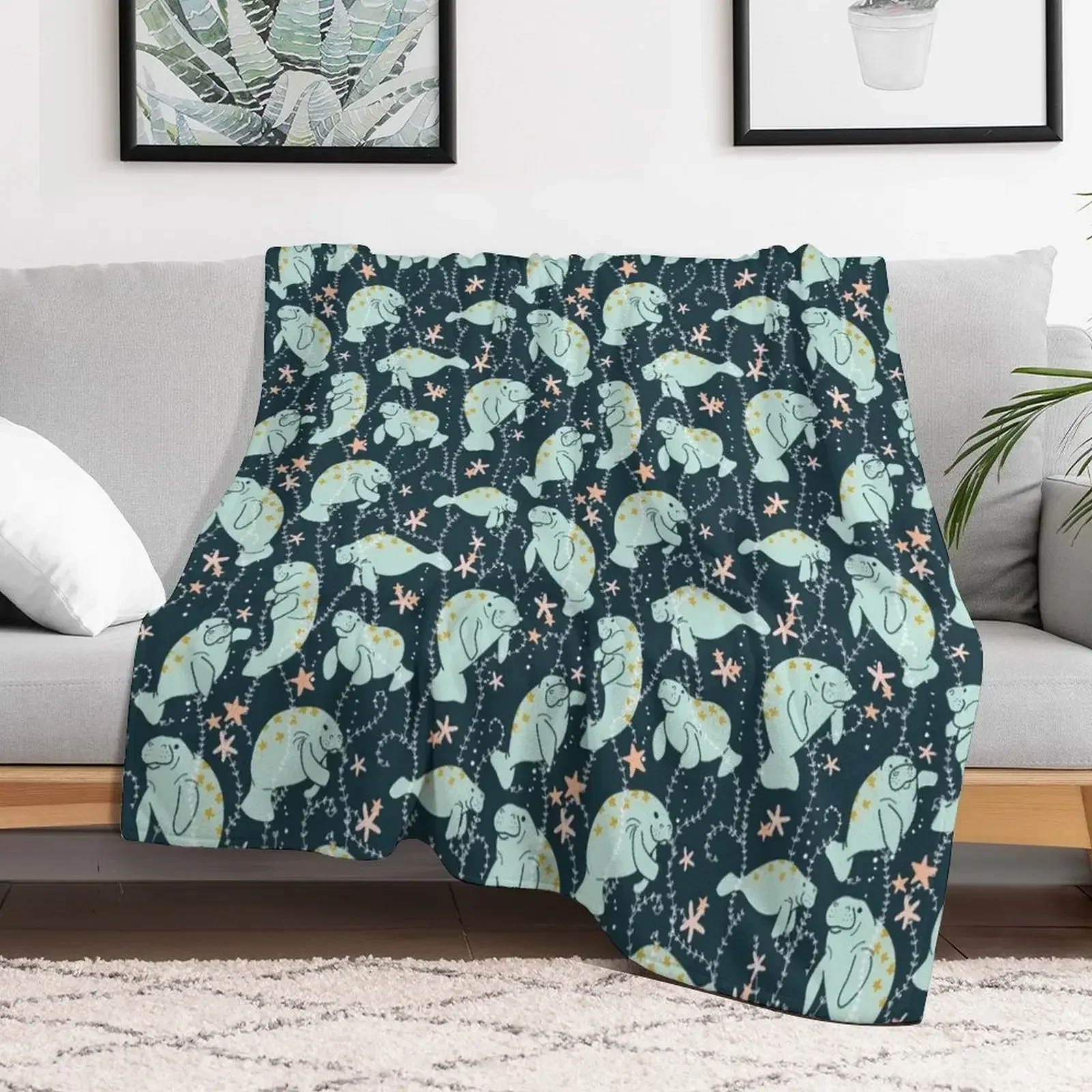 Oh the Hue-Manatee: Teal Throw Blanket Heavy Moving Blankets