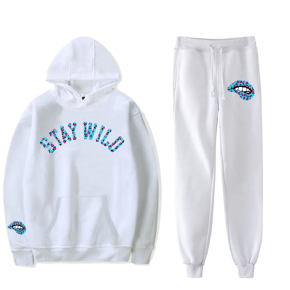 Ben Azelart Stay Wild Lip Jumpsuits Vintage 90s PULLOVER Fashion Merch Hoodies Set Men Women Tracksuit Pants Two-Piece Suit