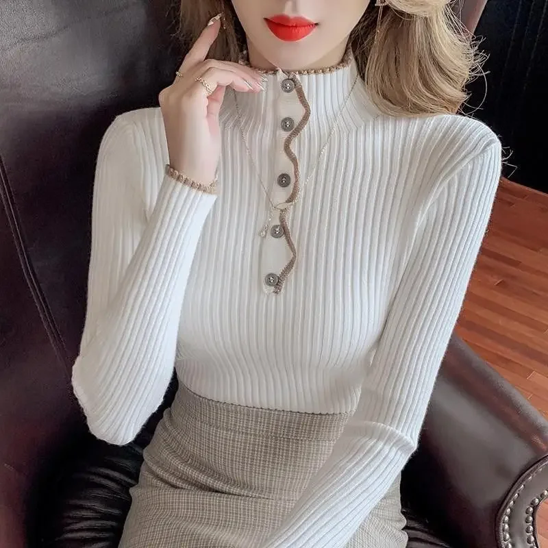 Turtleneck Y2k Vintage Top Ladies Pullovers Long Sleeve Women's Knit Sweater Youthful Thermal Jumper Casual Korean Fashion Cheap