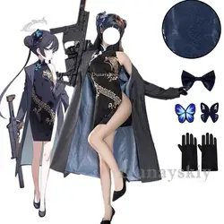 Qipao-conjunto completo de ropa para Cosplay, conjunto de guantes rompevientos, peluca, disfraz de Carnaval de Halloween, Anime Blue Archive