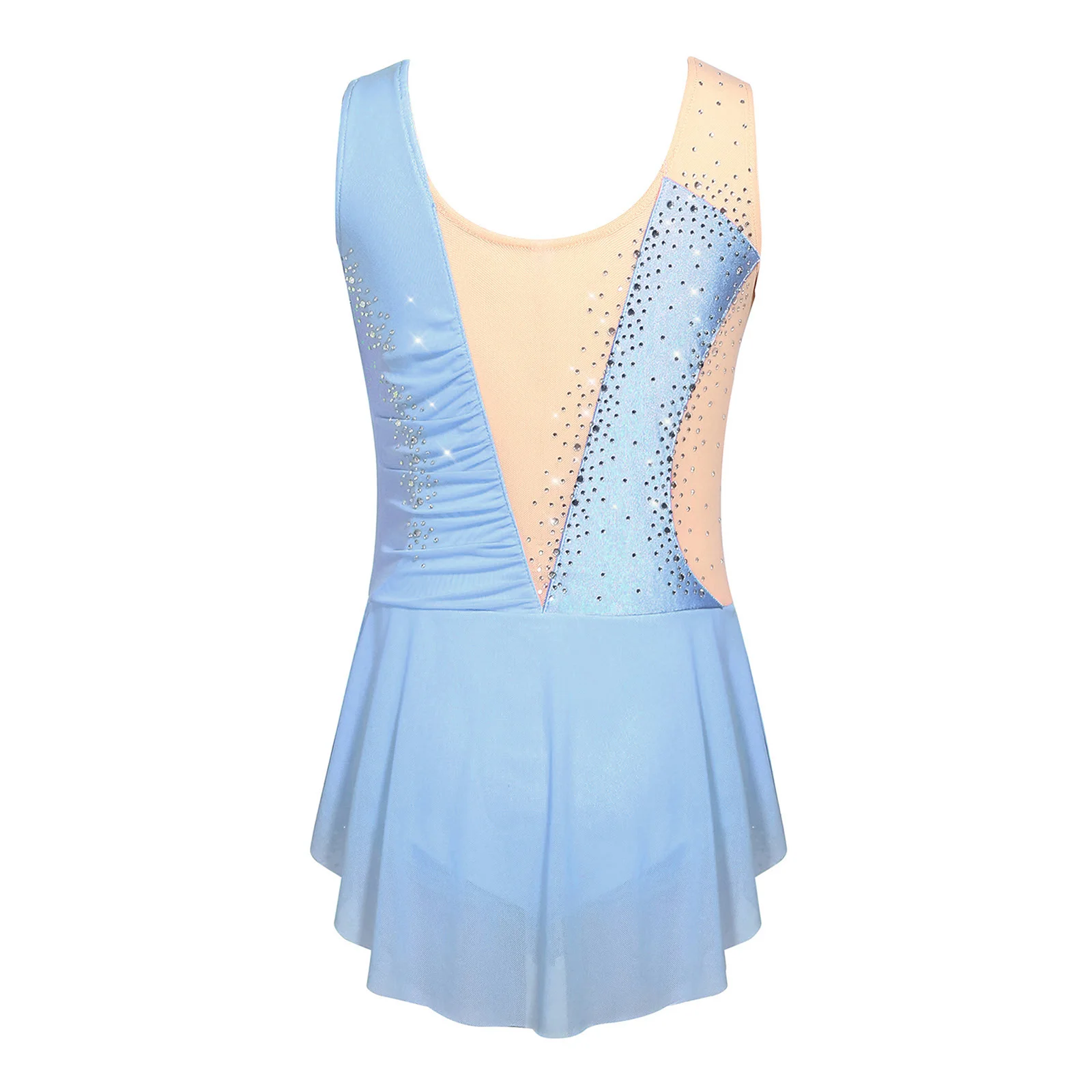 Kinder Mädchen Gymnastik Eiskunstlauf Ballett Tanzkostüm Funkelnde Strasssteine Gerafftes Netzkleid mit Seitenschlitz und Eingebautem Slip – Detail 10