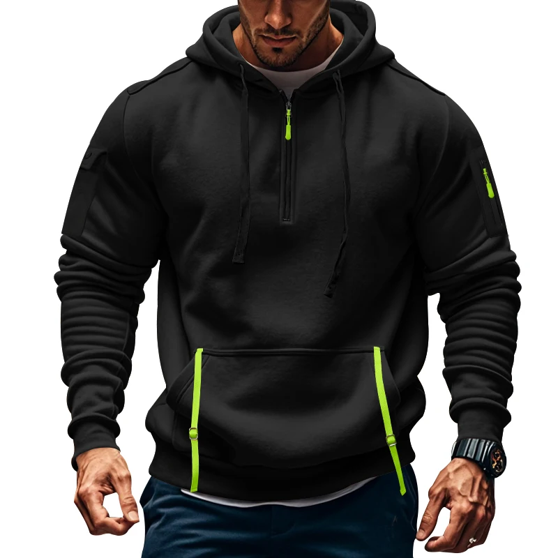 2024 Men\'s New in hoodies & sweatshirts Half Zipper Hooded Sweatshirt  Casual Sweatshirt Autumn/Winter Sportswear Gym Jogger Top