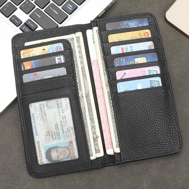 New Genuine Leather Men's Wallet Long Ultra-thin Wallets Korean Style Multi-card Slot Card Holder