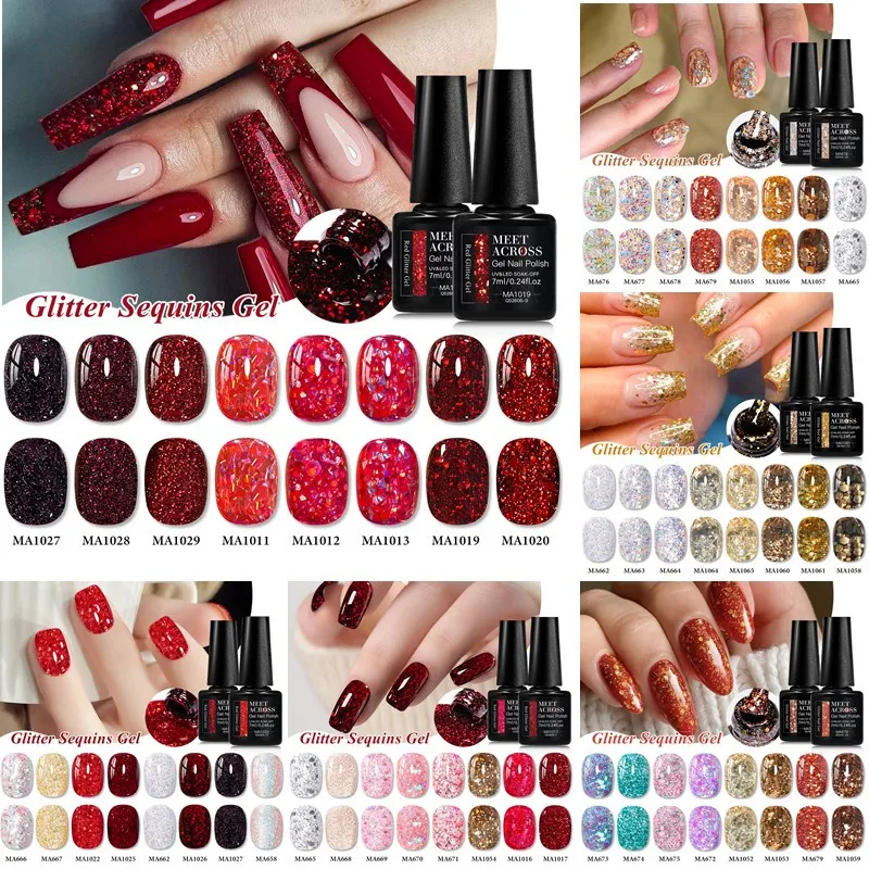 

8 шт., золотистый, коричневый, красный, розовый, с блестками, набор гель-лаков для ногтей, сверкающий полуперманентный замачиваемый УФ-гель-лак, принадлежности для ногтей