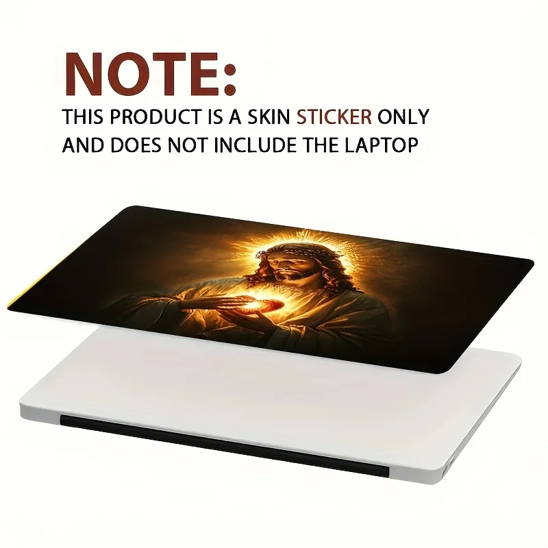 Adesivo beige chiaro per laptop da 1 pezzo con Sacro Cuore di Gesù Cristo e Corona di Spine - Design religioso luminoso, impermeabile e