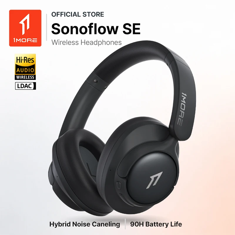 1MORE SonoFLow SE HQ31 Fones de Ouvido Over-Ear Sem Fio Bluetooth 5.4 Hi-Res LDAC - Cancelamento de Ruído de -42dB 90H de Duração