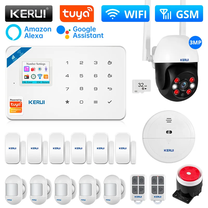 KERUI W181 نظام إنذار أمان المنزل اللاسلكي GSM WIFI Tuya APP شاشة ملونة لص مع كاميرا Tuya IP CCTV