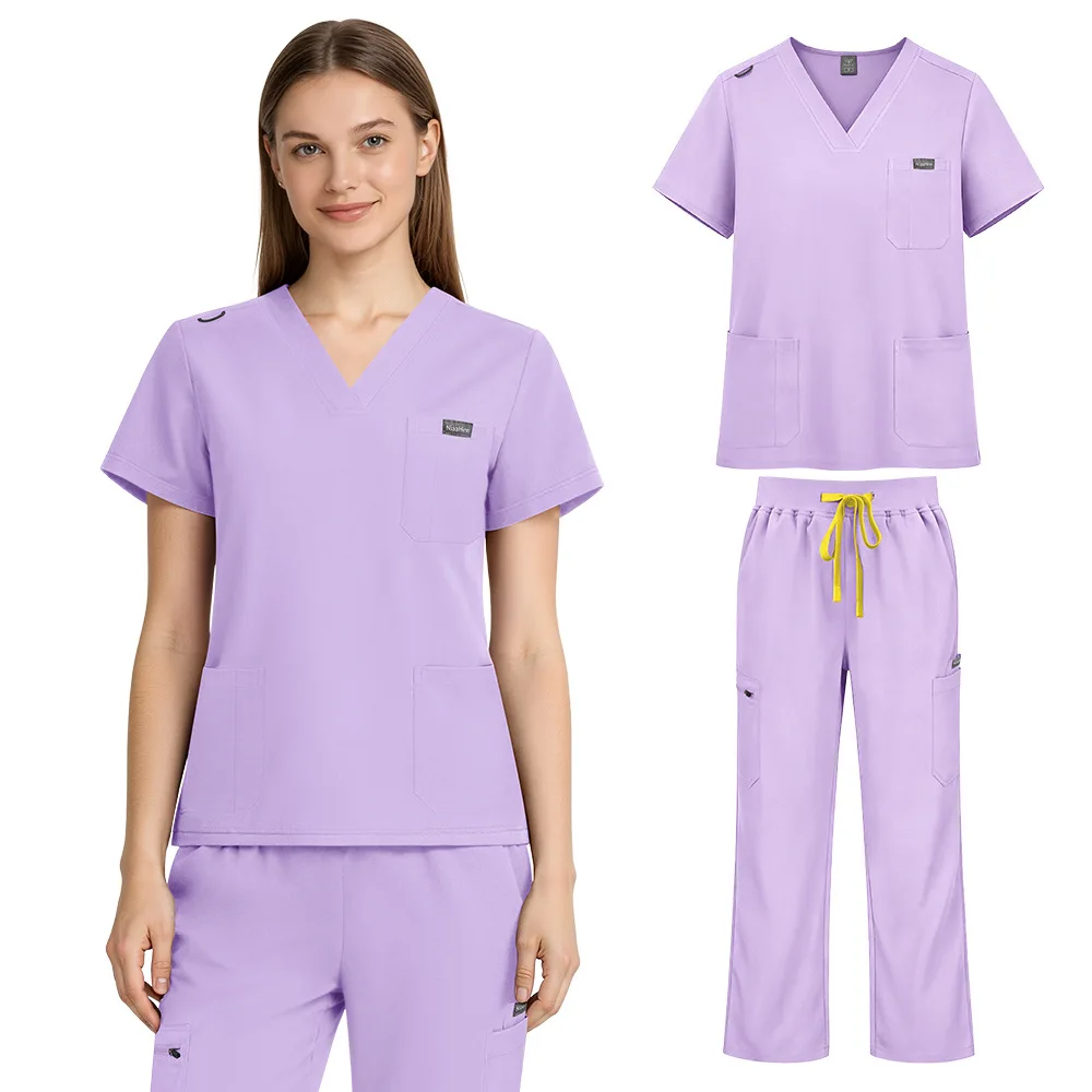 Solid Color Split Women Scrub Sets Unisex Work Uniform Hospital Doctors Nurses Accessories Operating Room Surgical Apparel