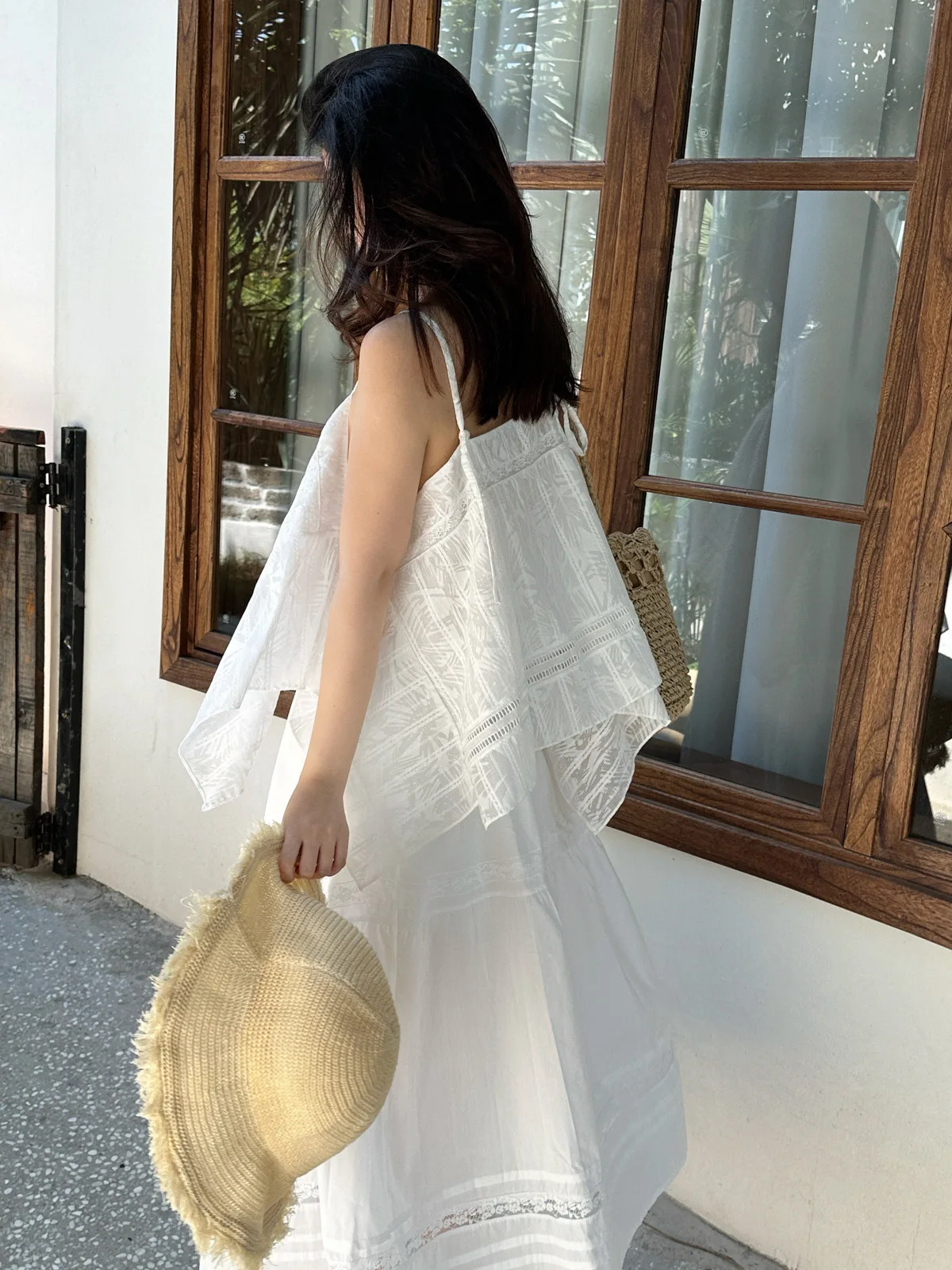 

Classical Poem Mid-Age Lace Embroidery Patchwork Irregular Pure Cotton Strap Top Women's Summer Outerwear ort Length ...