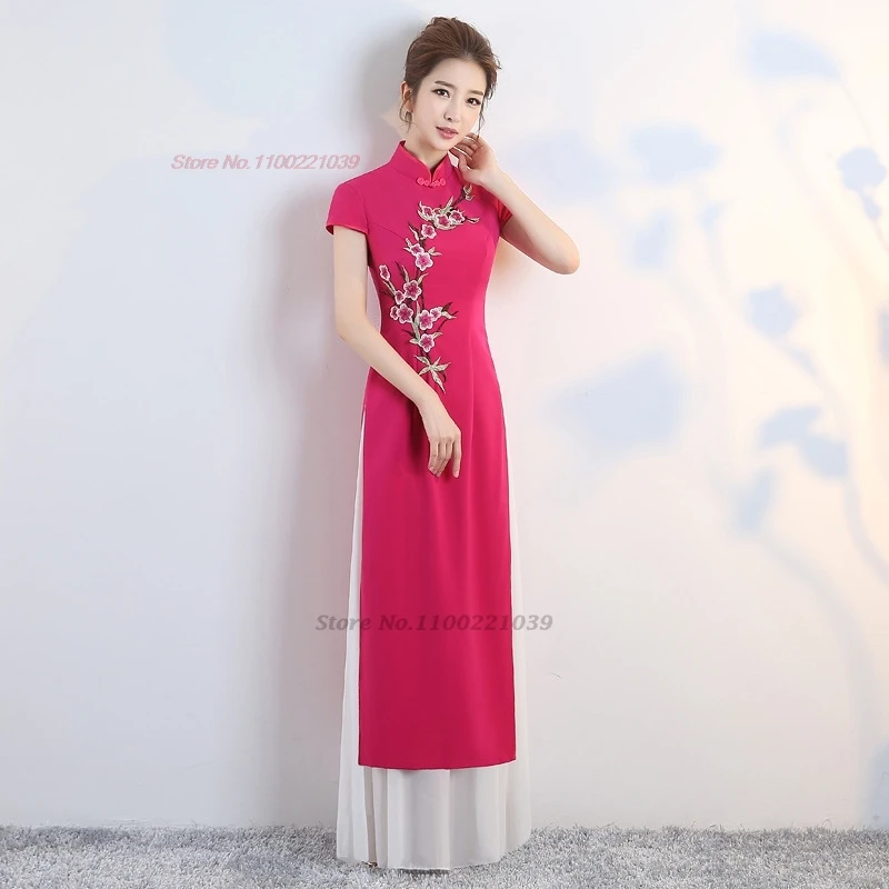 2024 vietnam traditional dress aodai national flower embroidery improved cheongsam ao dai dress oriental banquet evening dress