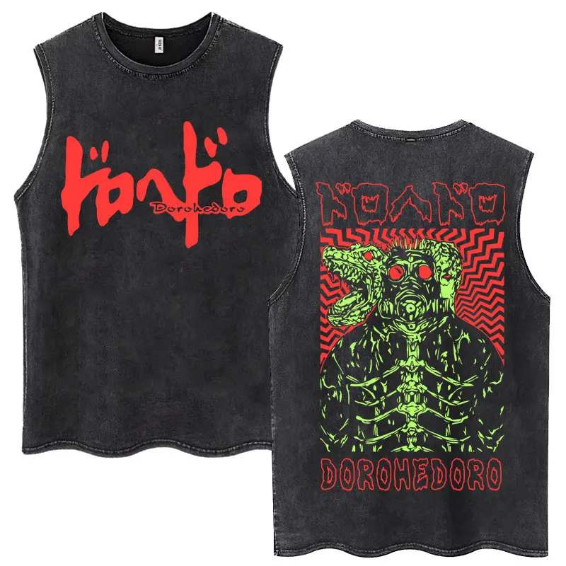 Camisetas sin mangas lavadas Vintage de Anime Dorohedoro Kaiman, camiseta sin mangas de Manga Harajuku, camiseta holgada informal de algodón a la moda para hombres y mujeres