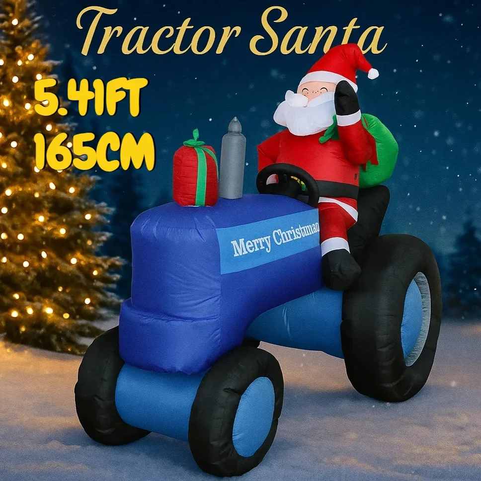 5.41FT Inflatable Santa Tractor Toy - Festive Holiday Gifts for Xmas Yard & Home Christmas Decorations Supplies Ornaments