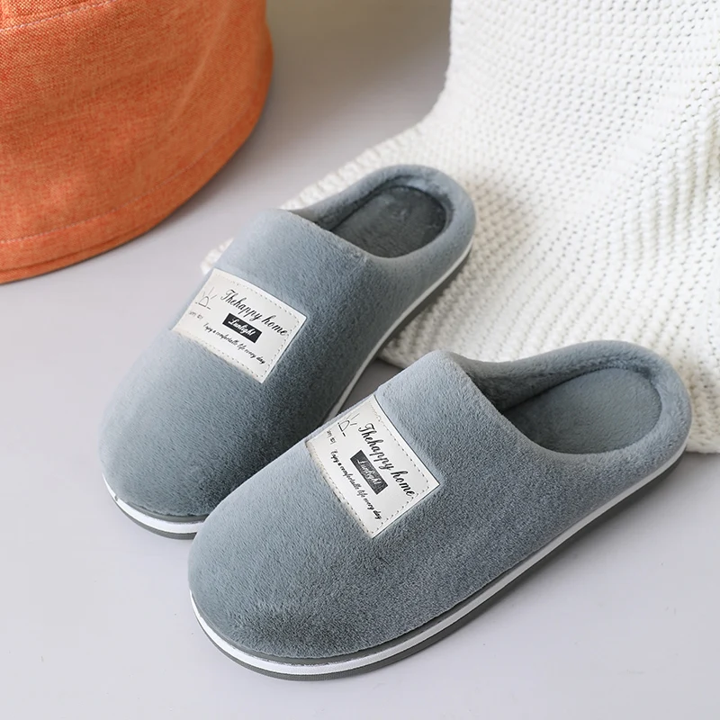 Couple Winter Cotton Home Slippers Comfort Non-Slip Warm Soft Round Slippers Bedroom Anti Slip Soft Warm Plush Indoor House Shoe