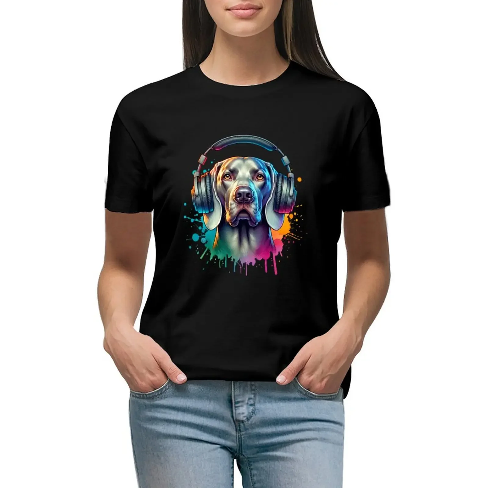 Weimaraner with Headphones T-Shirt cute clothes sports fans sweat rock and roll t shirts for Women