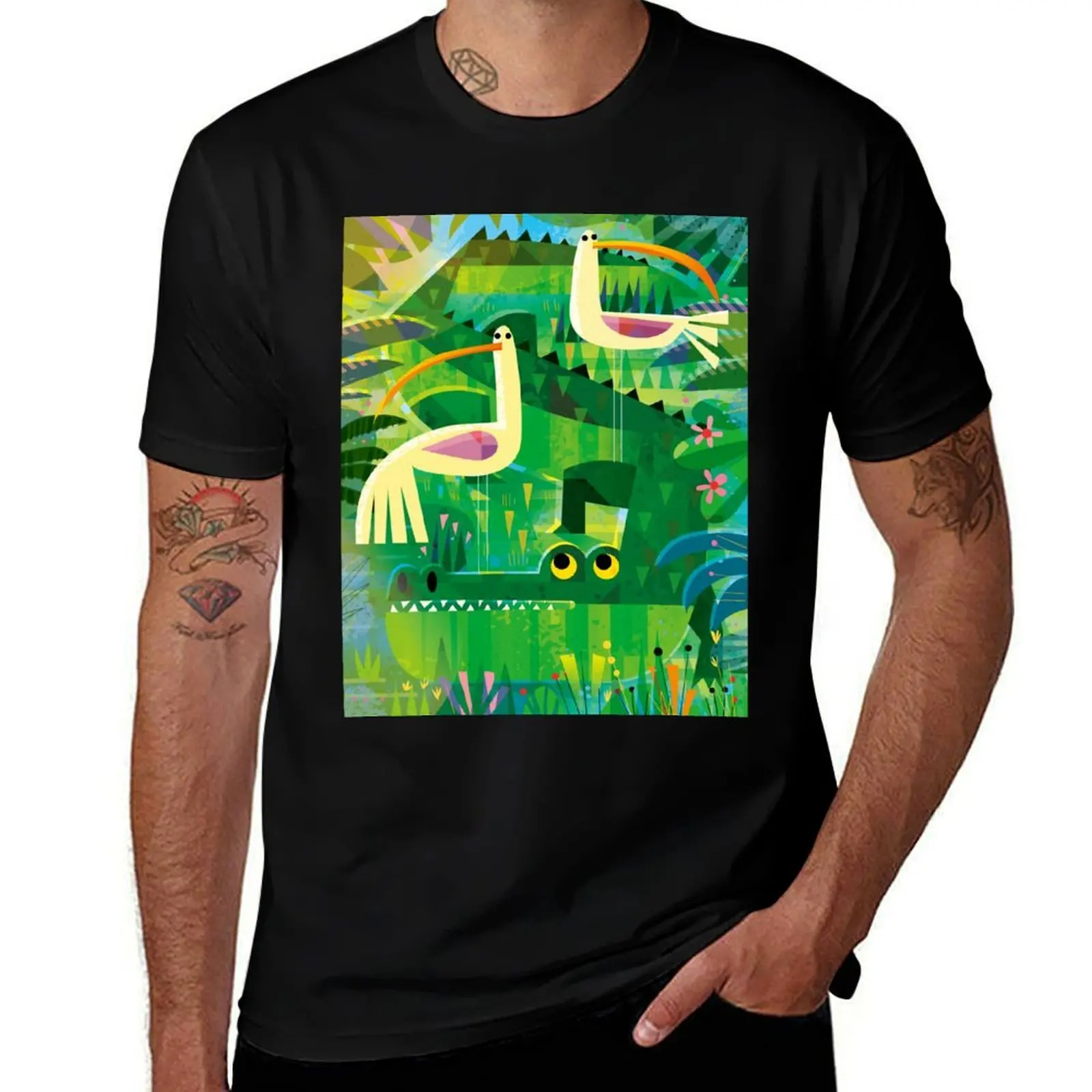 Croc and birds T-Shirt Casual Daily Graphic Tee T-Shirt