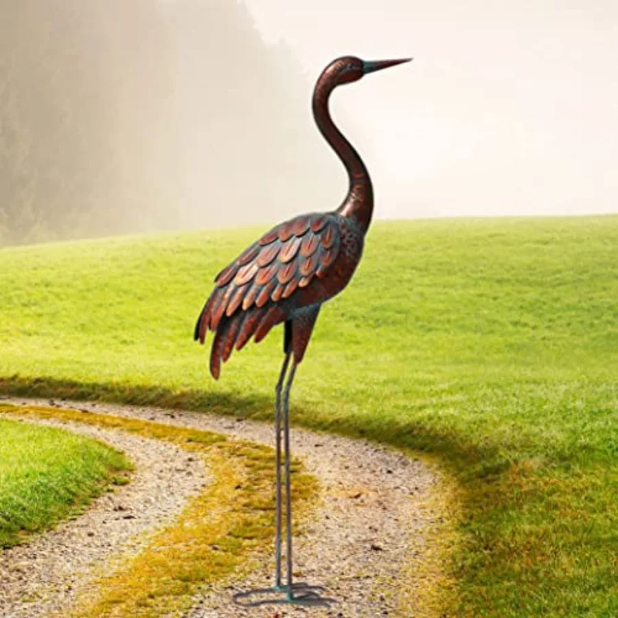 

Outdoor garden decoration: large metal crane statue in silver-gray weather-resistant steel elegant minimalist design for lawn o