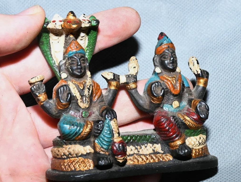 3.3'' Rare Old Tibet Bronze Painting Buddhism Vishnu Lakshmi Buddha Statue