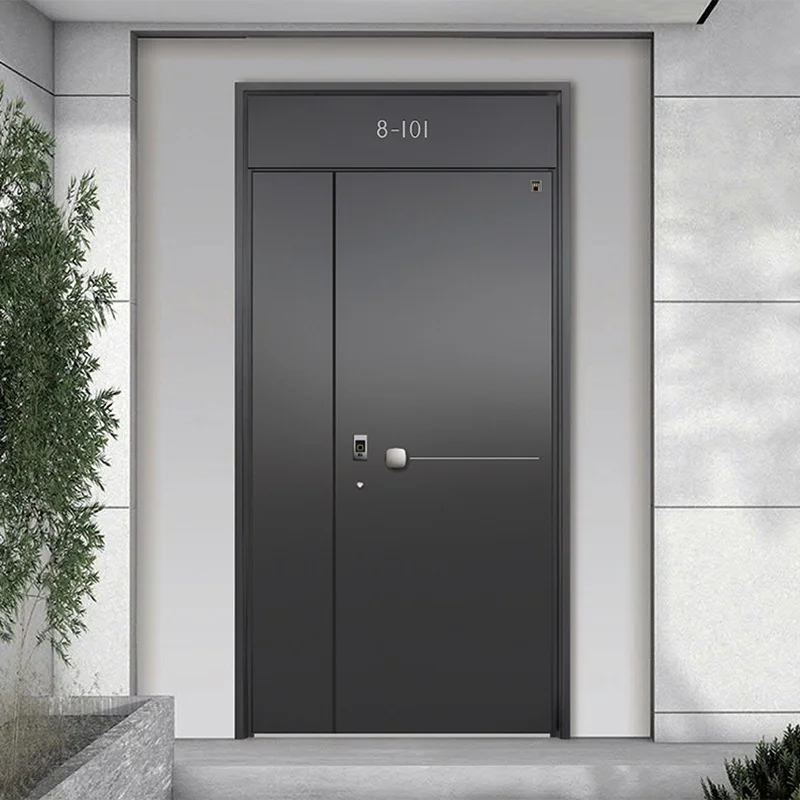 

Современная противовзломная стальная-деревянная входная дверь 2025 года со стеклом и стальным шкафчиком для наружного использования, огнестойкая