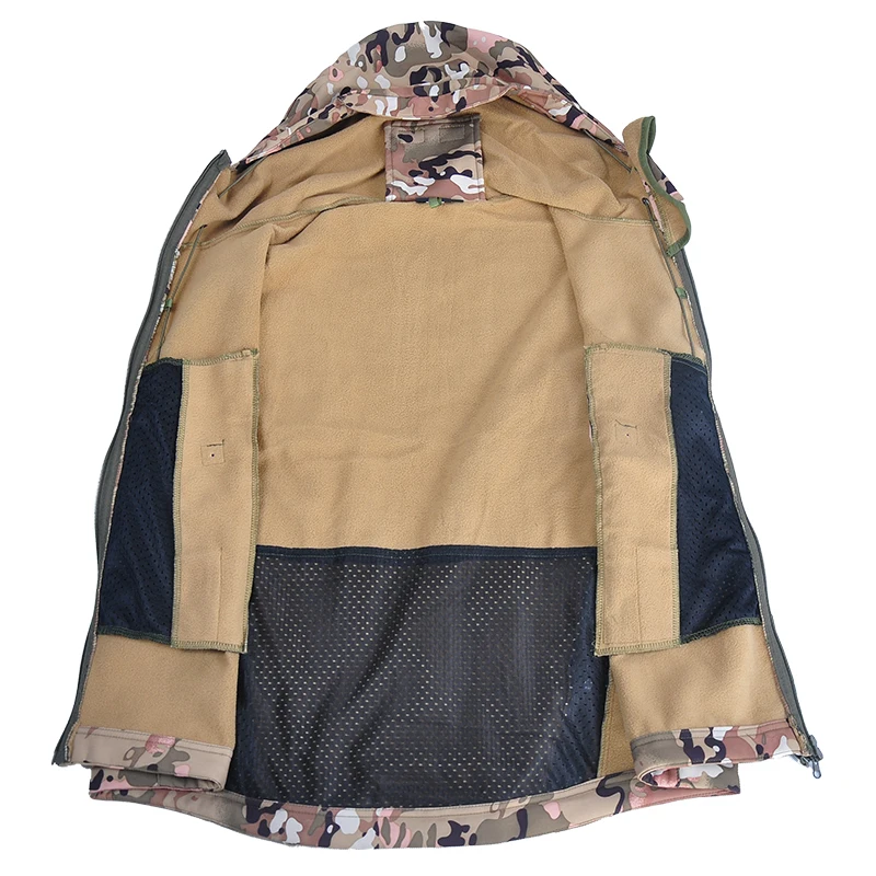 Winter Thicken Men Camo Suit Waterproof Tactical Training Set Multi-pocket Hooded Jacket Fleece Pants Outdoor Hunting 2-piece