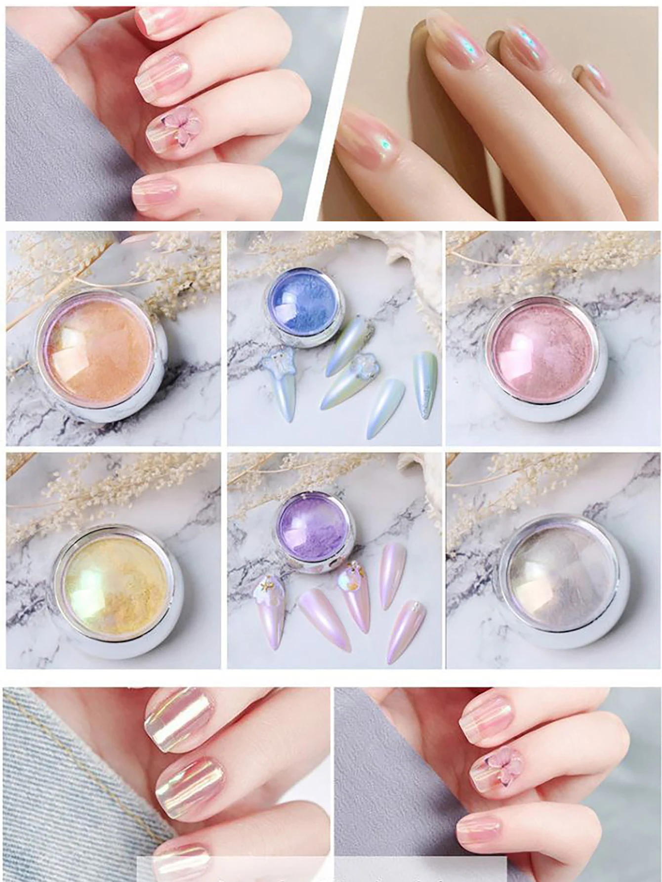 6 teile/satz Schimmernde Aurora Nagel Pulver Multichrome Metallic Spiegel Wirkung, Chameleon Gel Polnisch Qualität Tauch Pulver