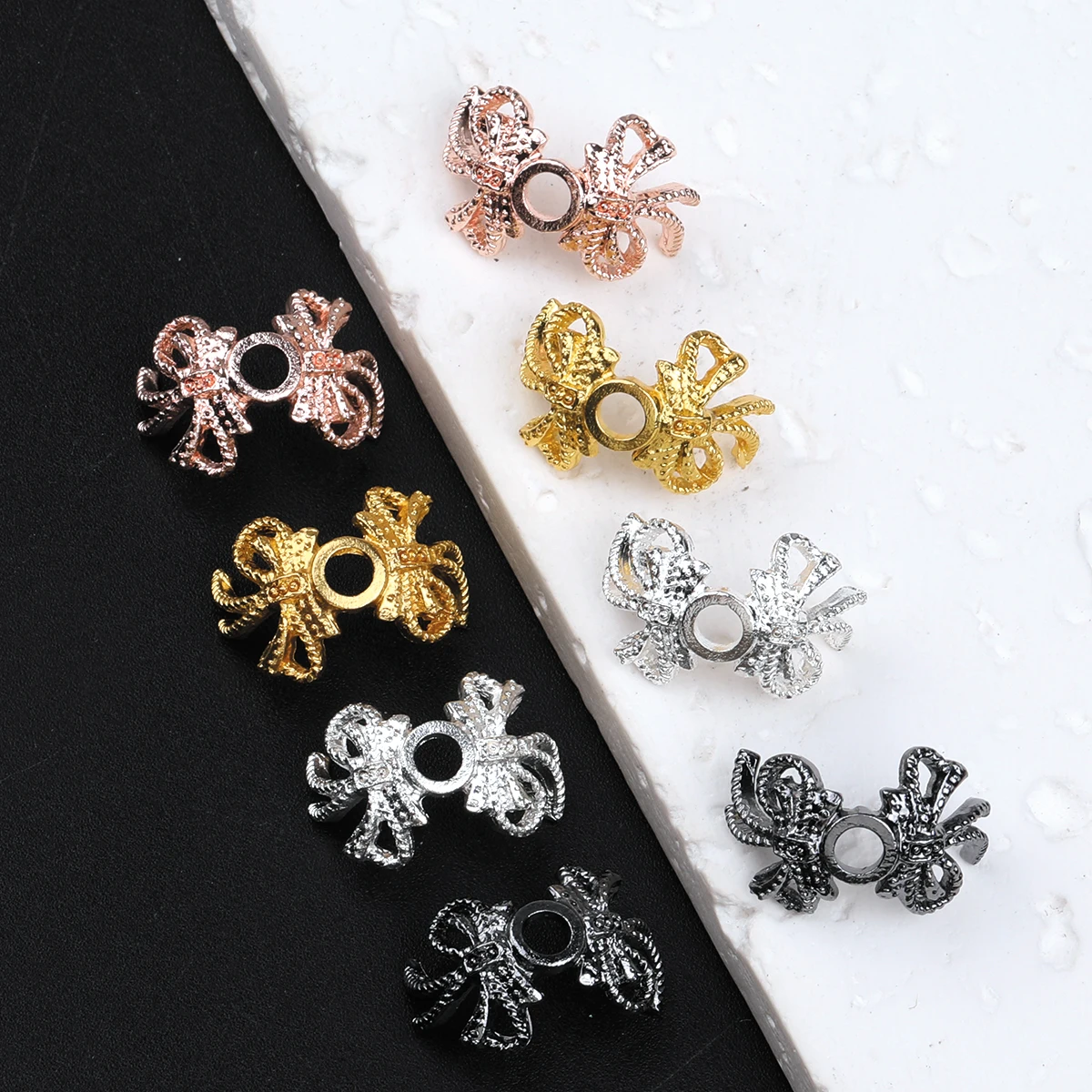 15pcs Unique Beads Zinc Alloy Metal Beads Colorful Butterfly Bow Shape Flower Tray Accessories Crafts Beads - Round Beads