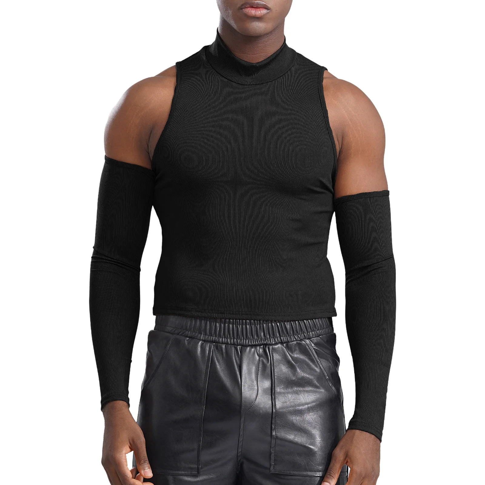 Herenmode overhemd crop top effen kleur ademend zacht casual lange mouw slim fit chic dagelijks streetdance oefenoutfits