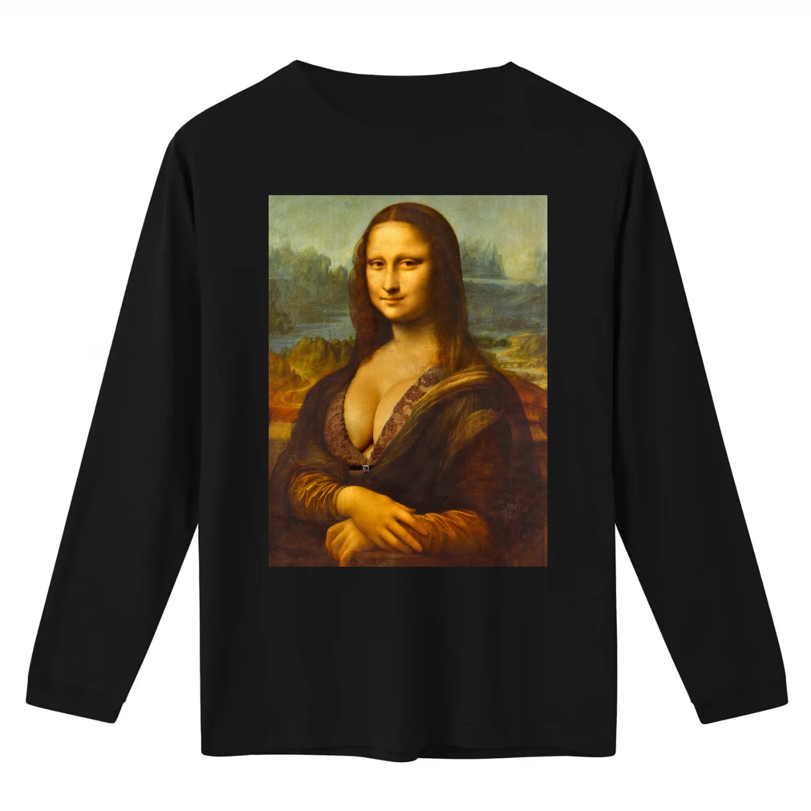 Mona Lisa Big Boobs Parody T-Shirt Summer Casual Cotton Tee Oversized Streetwear Tops Vintage Graphic Print Unisex Men Women