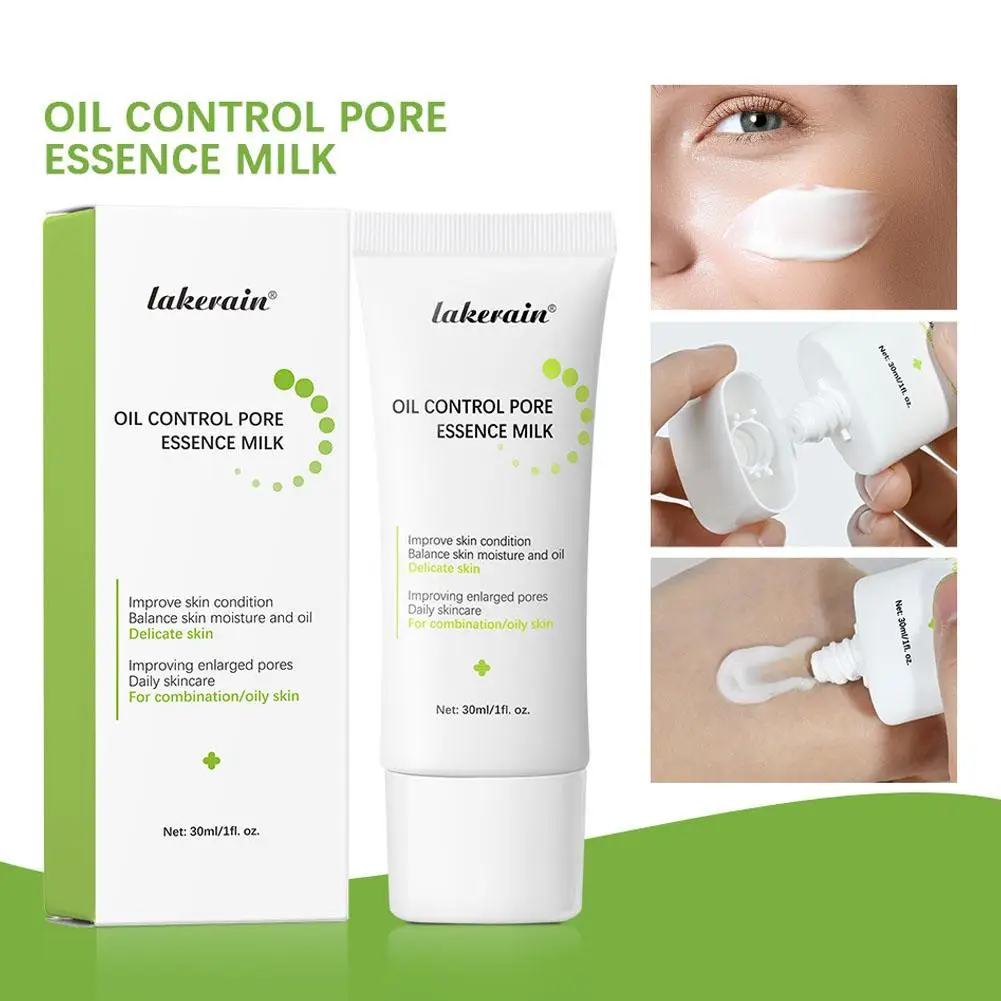 Pore Shrinking Cream Oil Control Balance Essence Milk Lotion Facial Repair Skin Serum Brighten Pre-Makeup Moisturizing Face F4R6