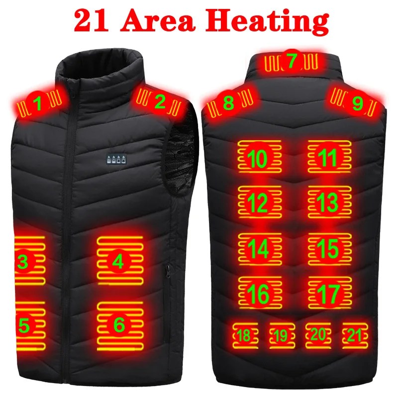 21 Heated Vest Zones Electric Heated Jackets for Men Women Autumn Winter Warm Heated Coat USB Heating Jacket For Outdoor Camping