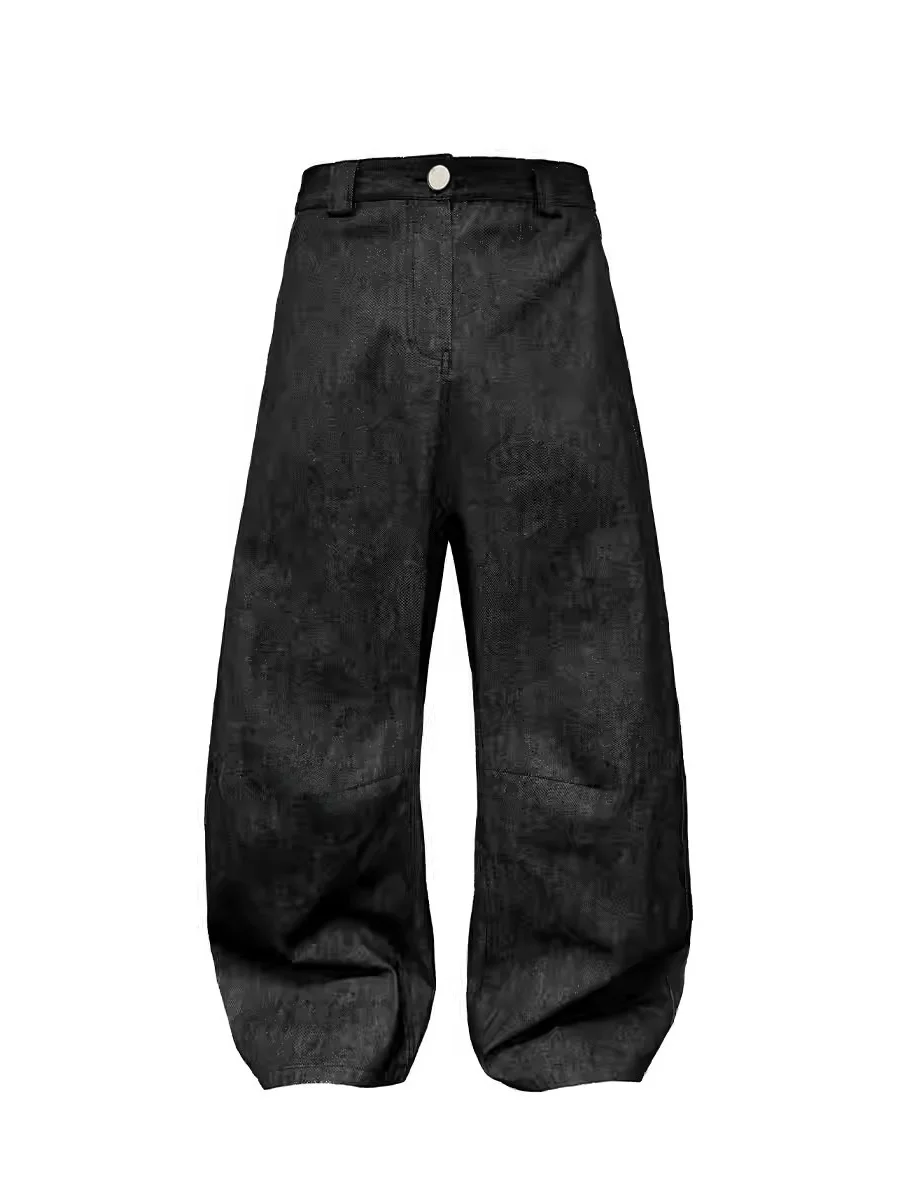 

Low Waist Pleated Original Denim Knee Pleated Double Side Seam Structure Line Shape Wide Leg Knife Black Jeans Casual Loose S...