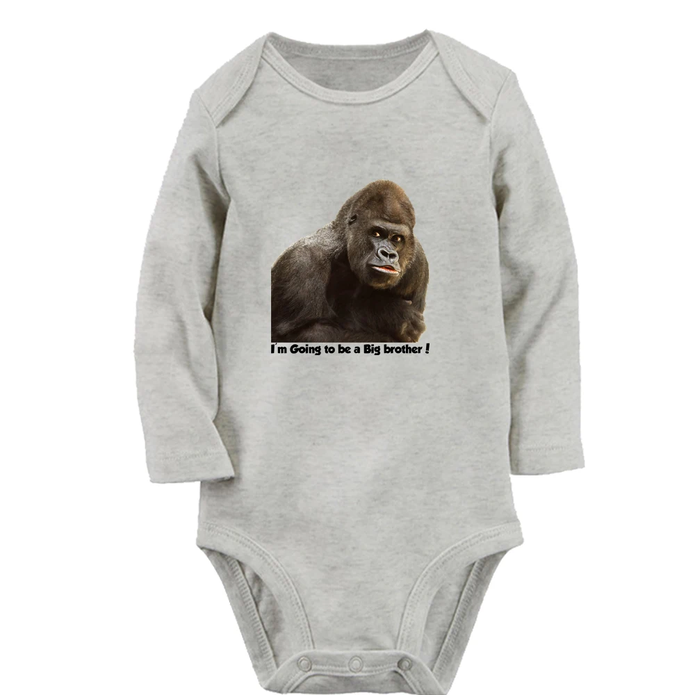 Gorilla I'm Little Dude Cute Baby Rompers Boy Girl Fun Print I'm Going to Be a Big Brother Bodysuit Infant Long Sleeves Jumpsuit