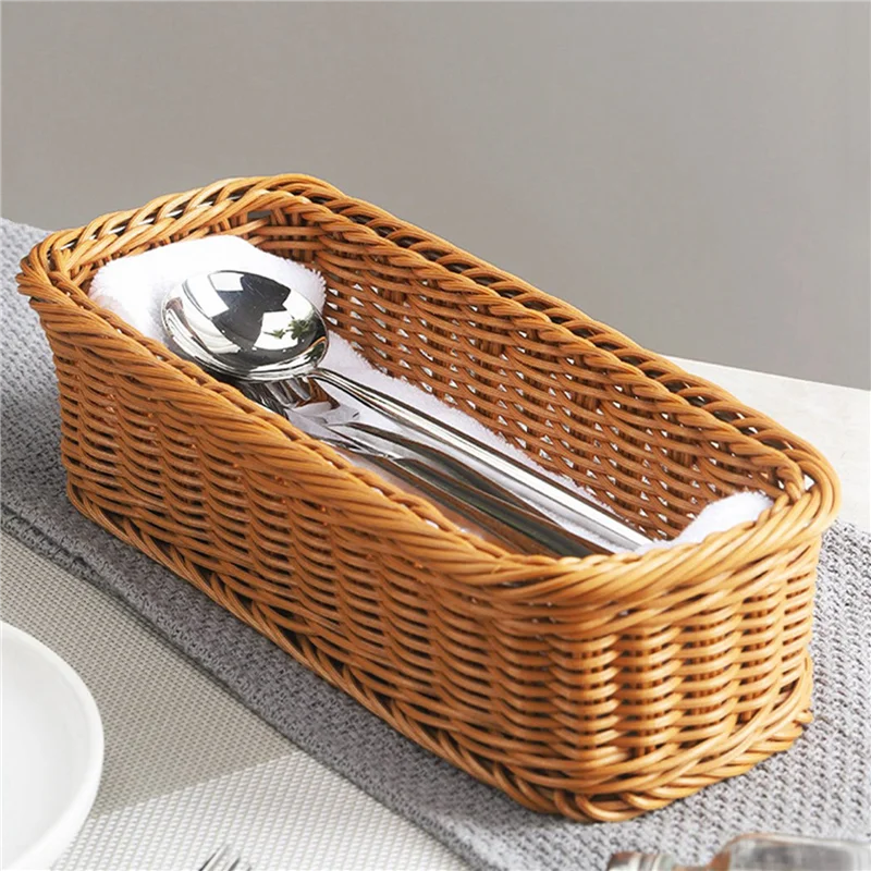

ABWR-5X Desktop Cutlery Storage Basket Woven Basket Restaurant Tableware Drain Storage Box Tableware Storage Basket, Brown