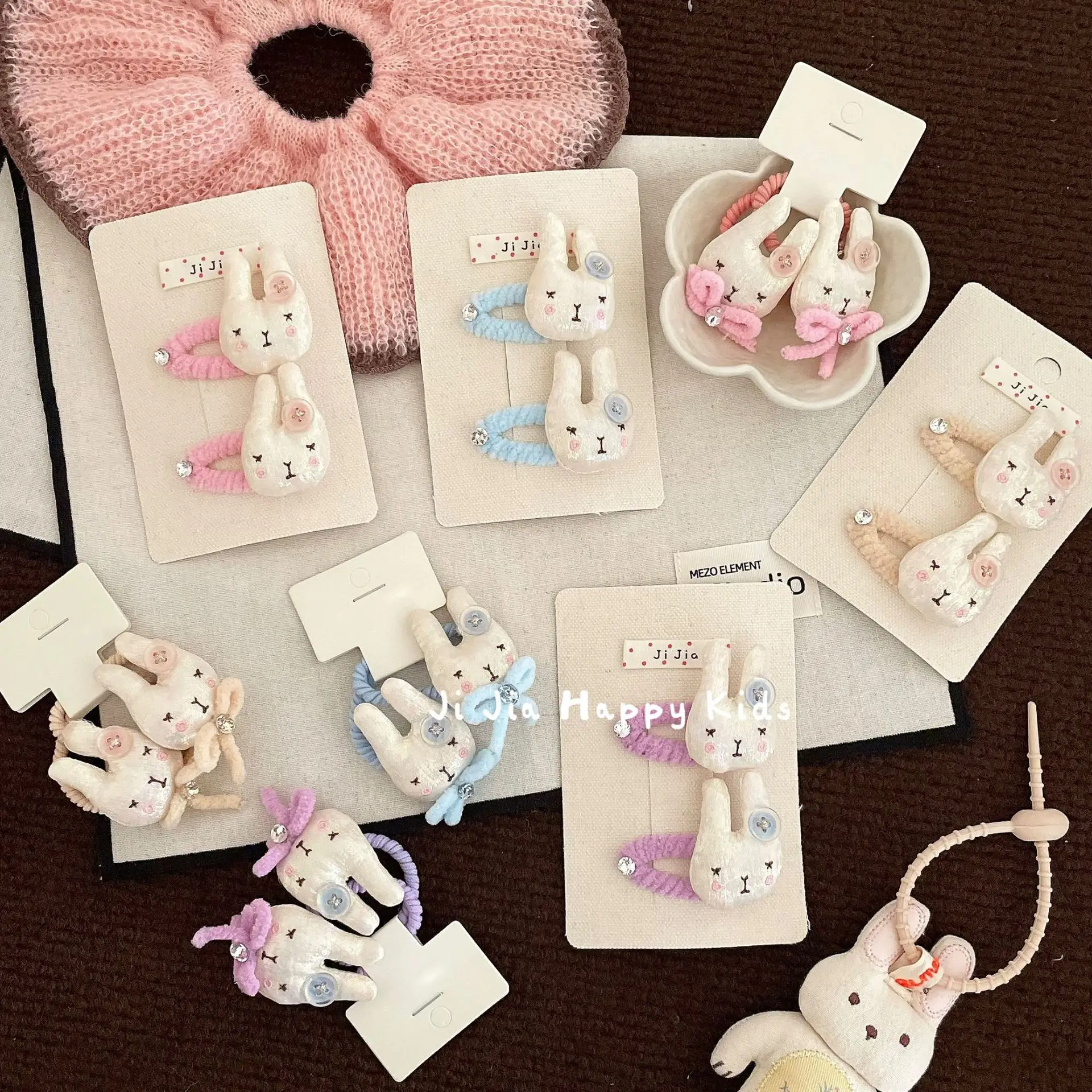 Hair Ties Clips Kids Small Cartoon Cotton Filled Raised Rabbit Yarn Bow Elastic Bangs Headwear Lightweight Multicolor Daily